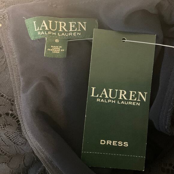 Ralph Lauren Lace Sleeveless Fit and Flare Cocktail Party Dress Navy Blue Size 6 - Picture 8 of 10